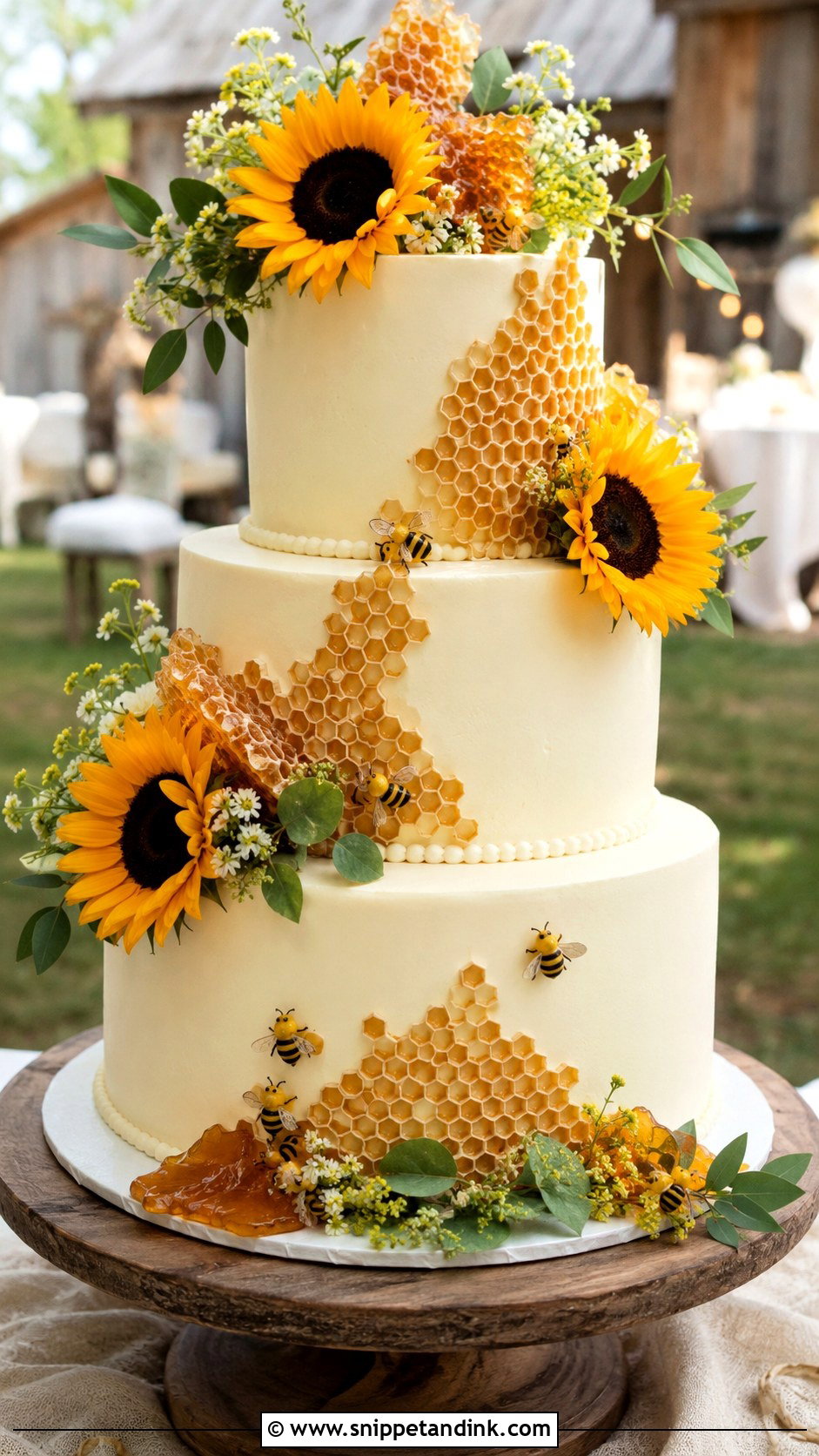 Honeycomb Wedding Cake With Greenery - Snippet and Ink - 20 Honeycomb Wedding Cake Ideas
