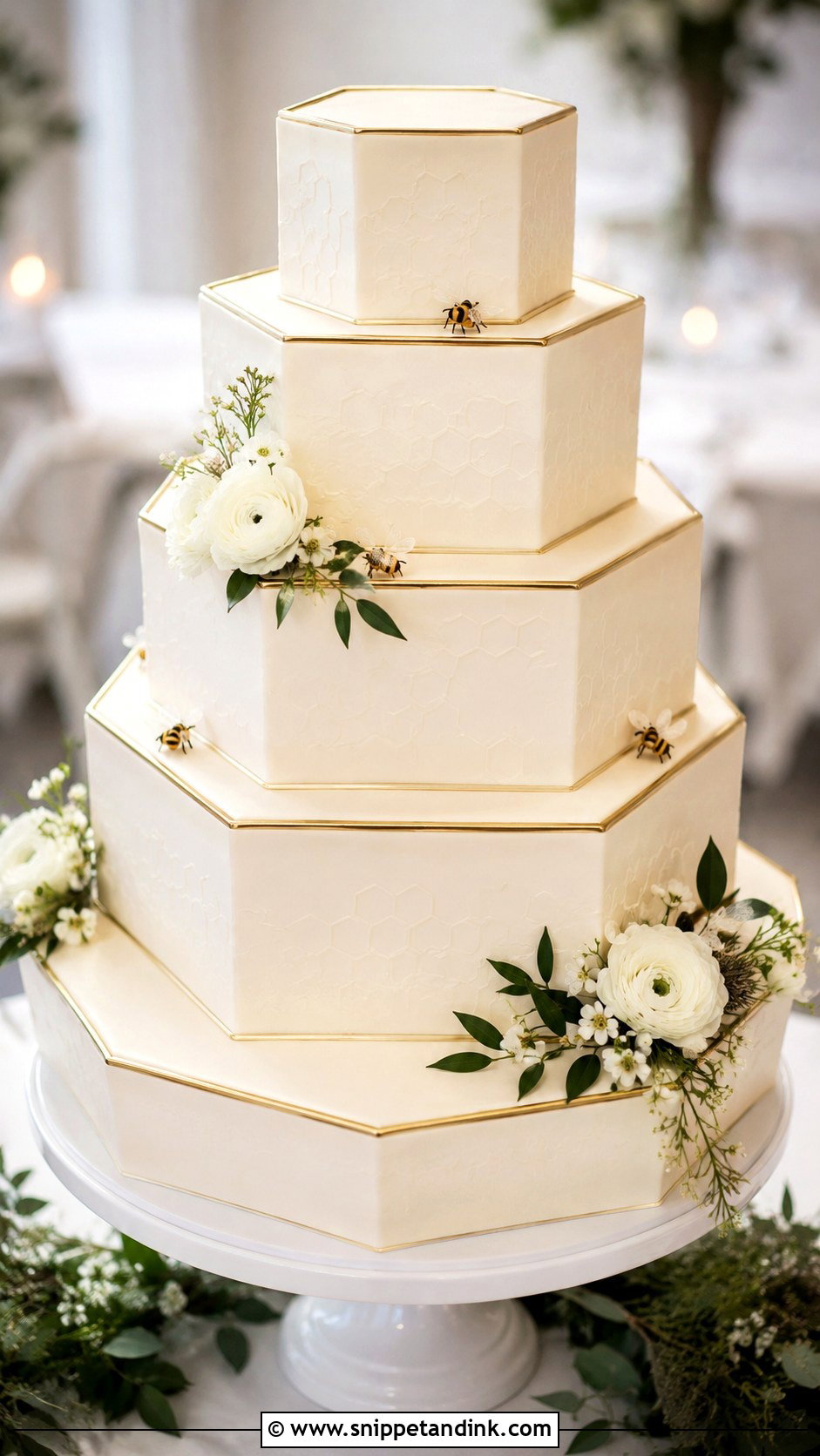 Honeycomb Wedding Cake With Hexagon Tiers - Snippet and Ink - 20 Honeycomb Wedding Cake Ideas