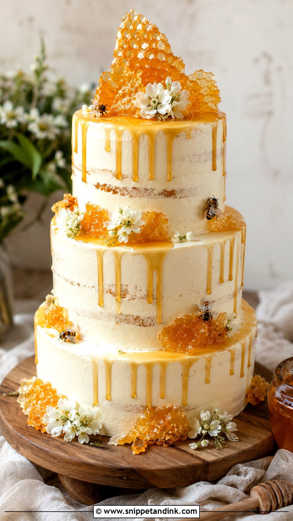 Honeycomb Wedding Cake With Honey Drip - Snippet and Ink - 20 Honeycomb Wedding Cake Ideas