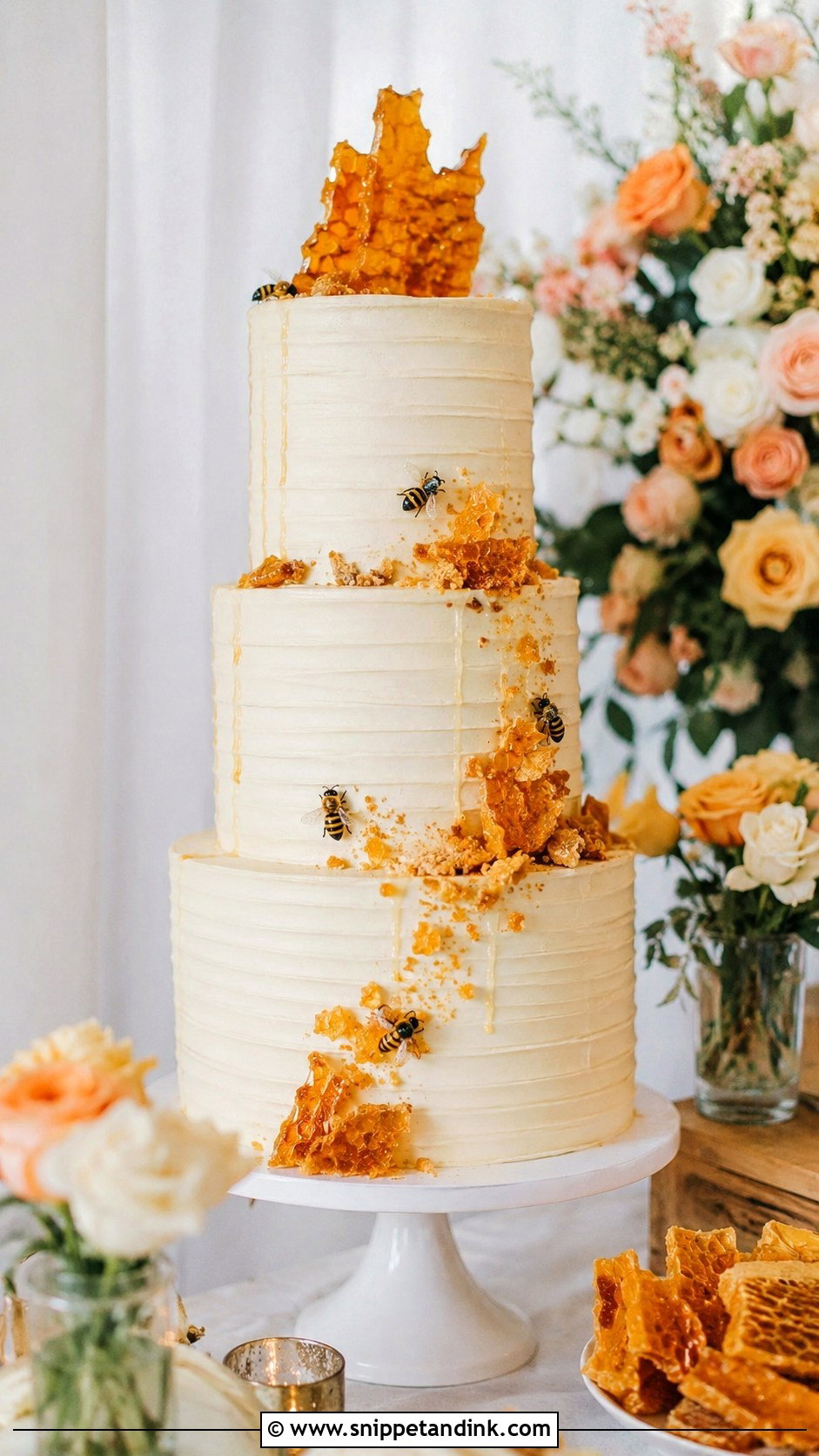 Honeycomb Wedding Cake With Honeycomb Candy - Snippet and Ink - 20 Honeycomb Wedding Cake Ideas