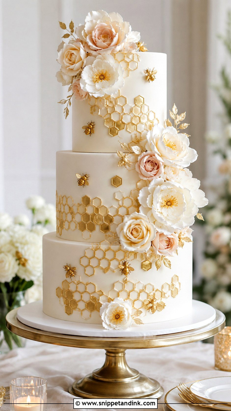 Honeycomb Wedding Cake With Sugar Flowers - Snippet and Ink - 20 Honeycomb Wedding Cake Ideas