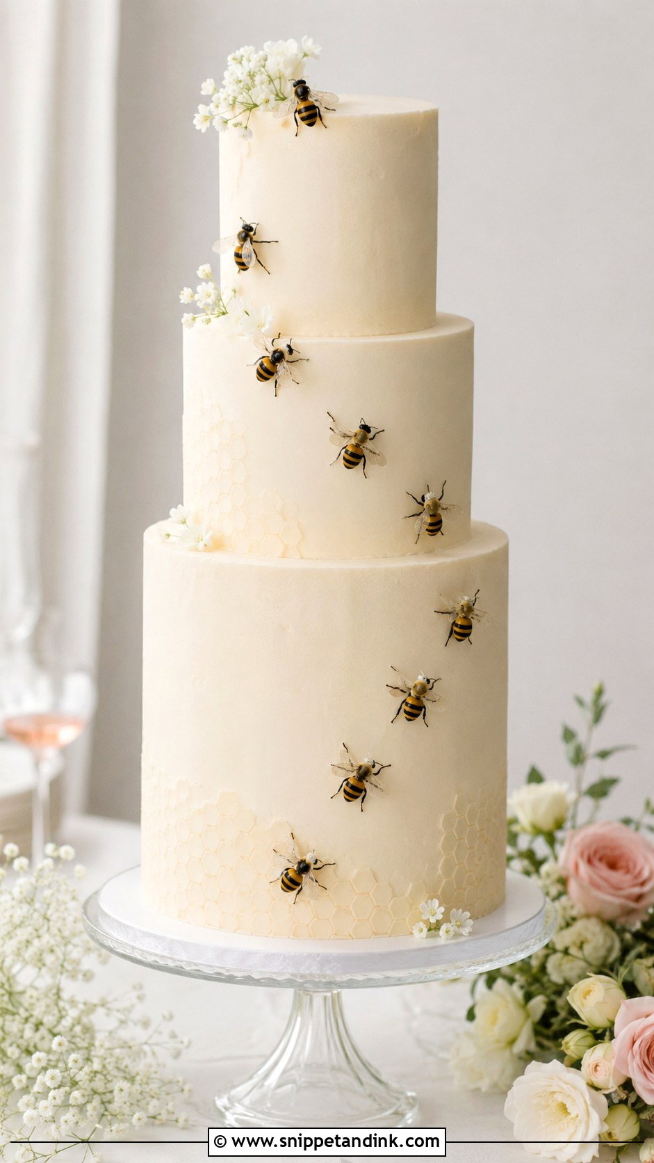 Honeycomb Wedding Cake With Wafer Paper Bees - Snippet and Ink - 20 Honeycomb Wedding Cake Ideas