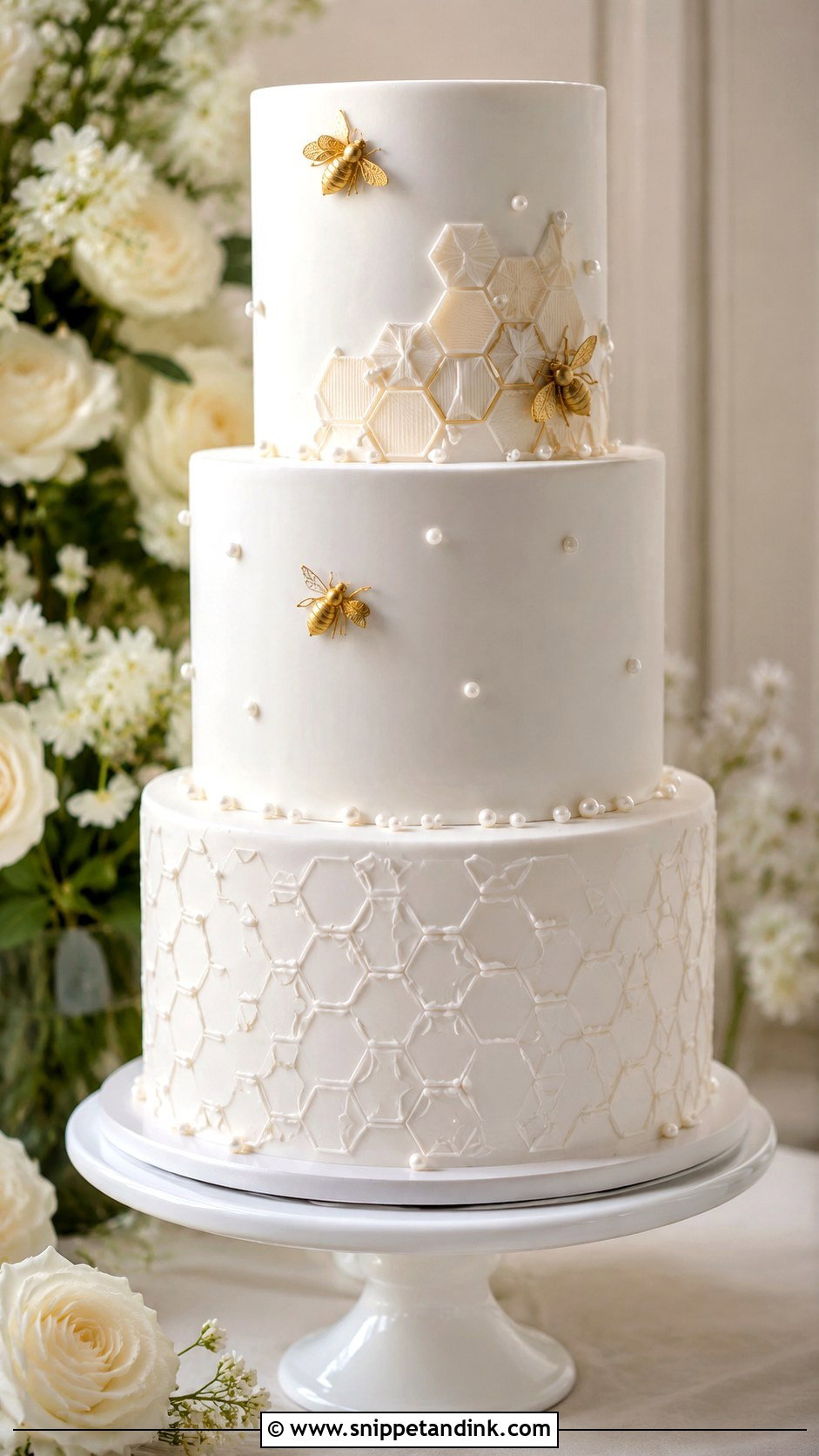 Honeycomb Wedding Cake With White Fondant - Snippet and Ink - 20 Honeycomb Wedding Cake Ideas