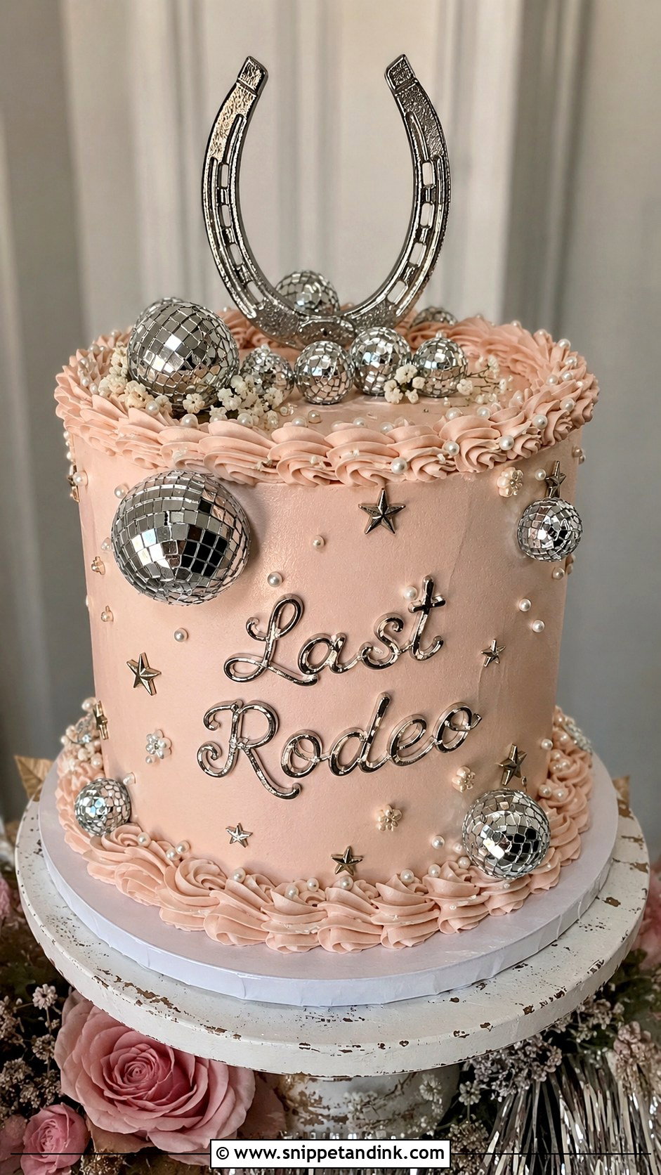 Horseshoe Disco Cake - Snippet and Ink - 25 Disco Cowgirl Bachelorette Cake Ideas for Wedding