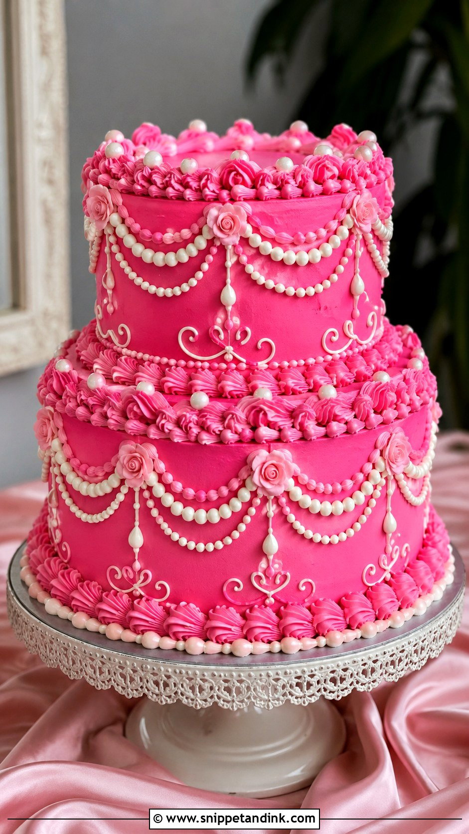Hot Pink Lambeth Wedding Cake - Snippet and Ink - 20 Hot Pink Vintage Cake Ideas for Wedding