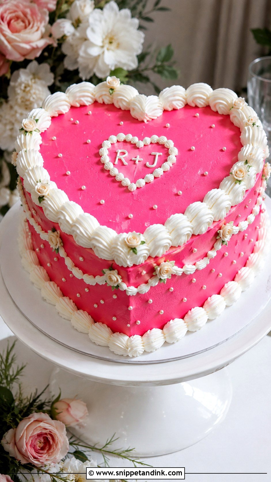 Hot Pink Vintage Heart Wedding Cake - Snippet and Ink - 20 Hot Pink Vintage Cake Ideas for Wedding