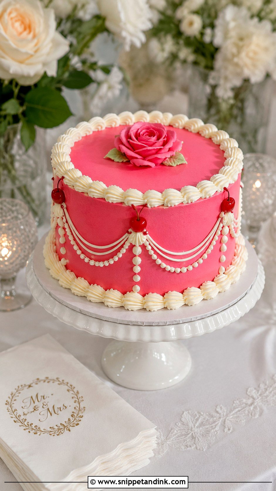 Hot Pink Vintage Mini Wedding Cake - Snippet and Ink - 20 Hot Pink Vintage Cake Ideas for Wedding