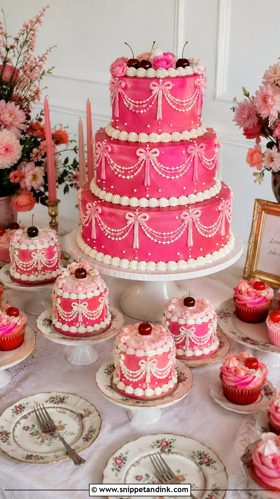 Hot Pink Vintage Wedding Cake Table - Snippet and Ink - 20 Hot Pink Vintage Cake Ideas for Wedding