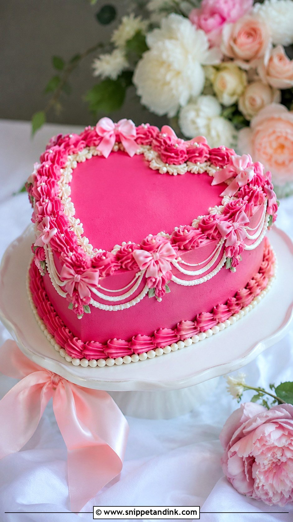 Hot Pink Vintage Wedding Cake With Bows - Snippet and Ink - 20 Hot Pink Vintage Cake Ideas for Wedding