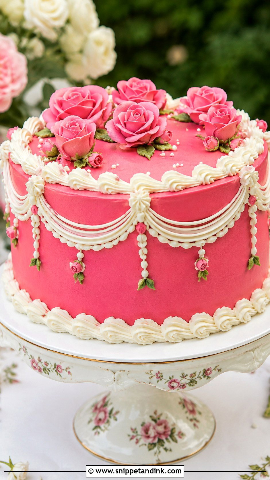 Hot Pink Vintage Wedding Cake With Buttercream Flowers - Snippet and Ink - 20 Hot Pink Vintage Cake Ideas for Wedding