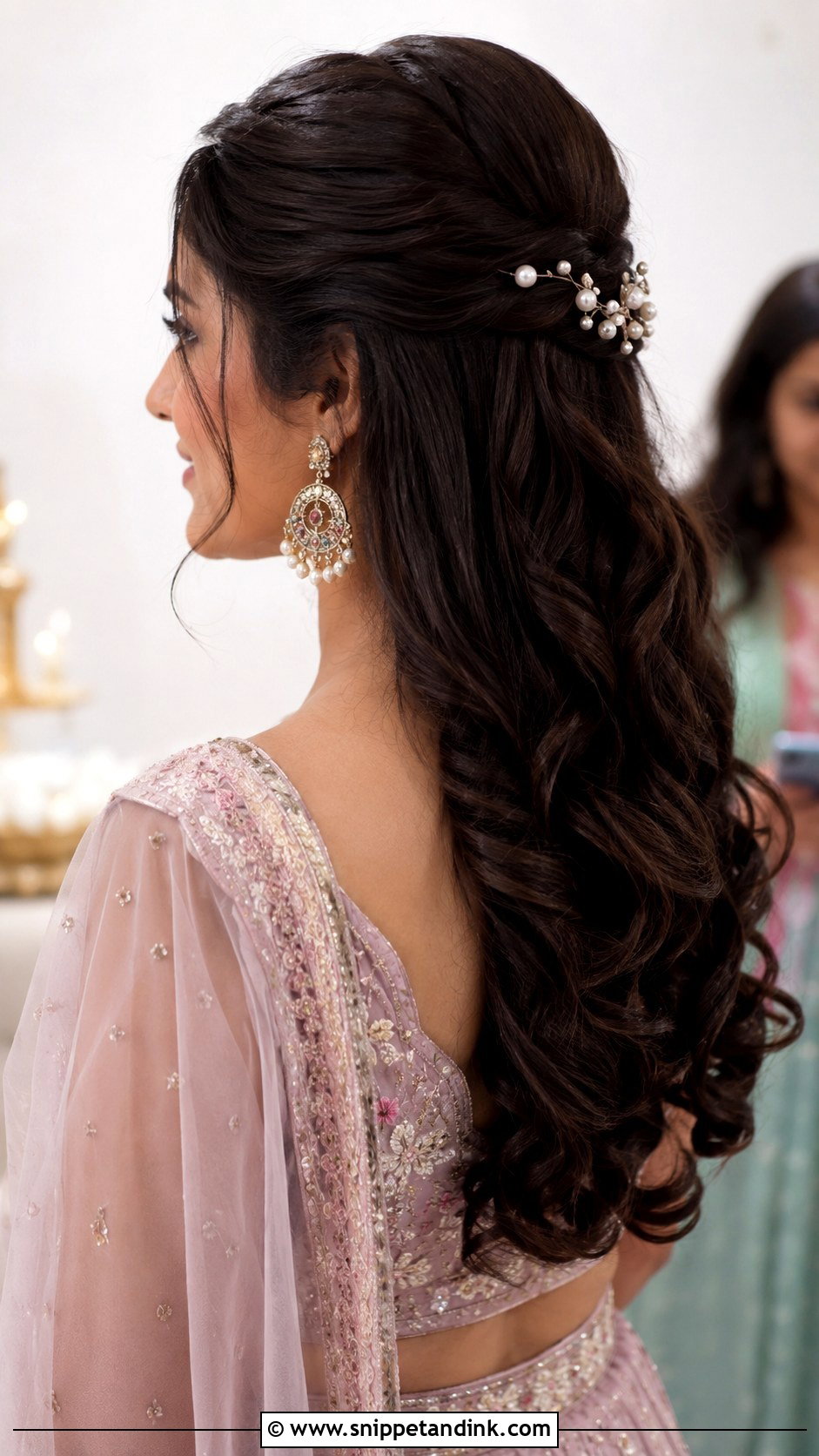 House Warming Ceremony Half Up Curls - Snippet and Ink - 15 Hairstyle for House Warming Ceremony Ideas