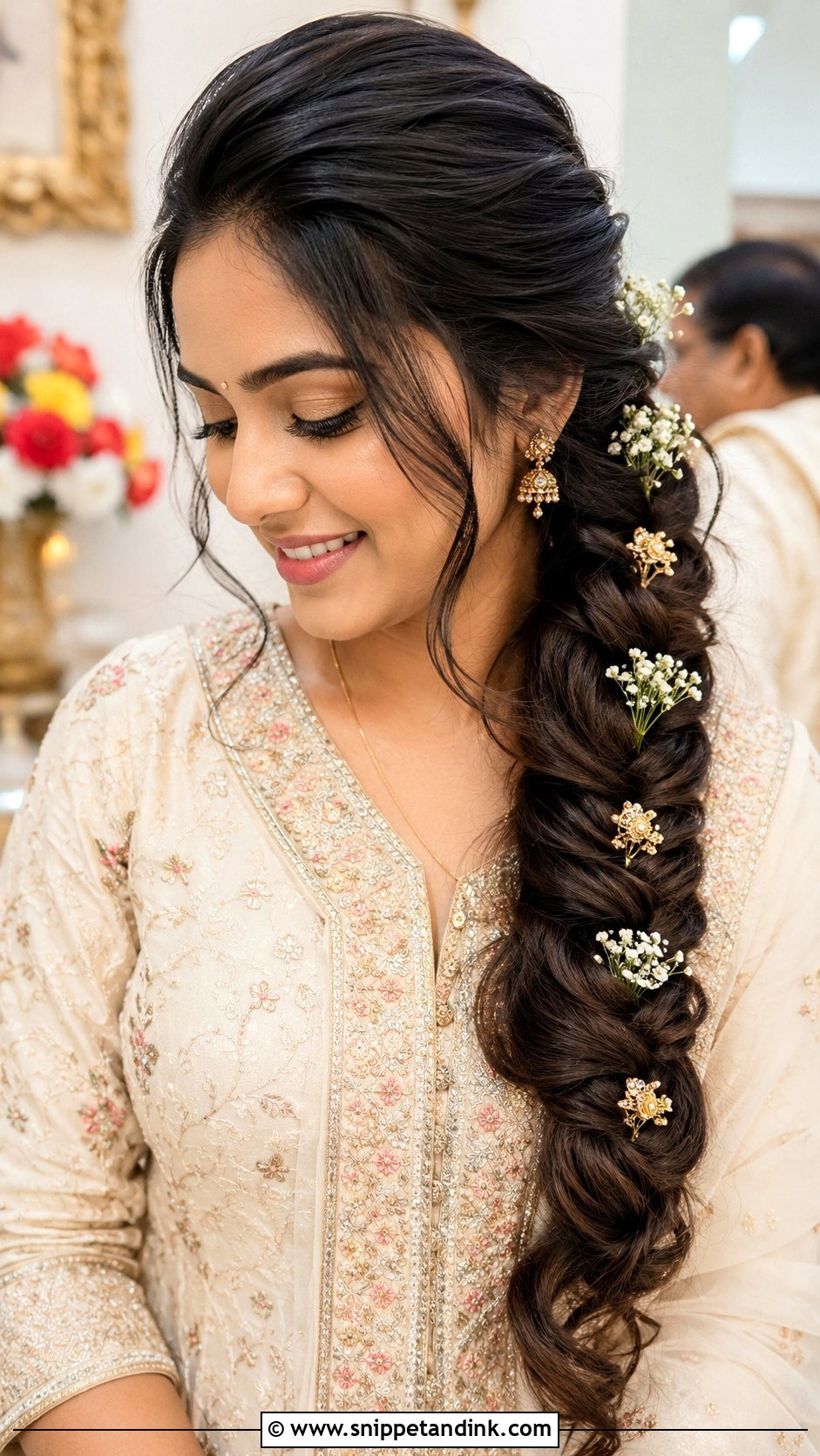 House Warming Ceremony Side Braid With Flowers - Snippet and Ink - 15 Hairstyle for House Warming Ceremony Ideas