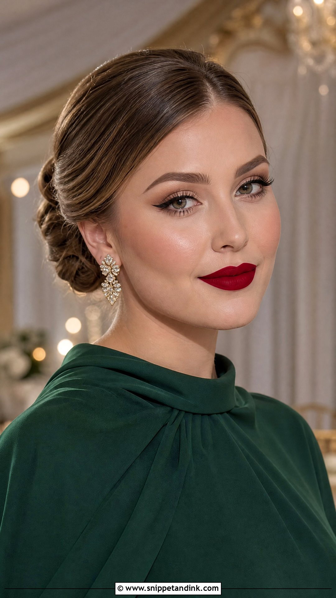 Hunter Green Dress With Red Lip Makeup - Snippet and Ink - 20 Wedding Makeup for Green Dress Ideas