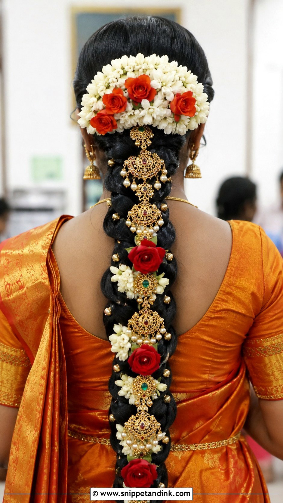 Hybrid Braid With Gold Ornaments - Snippet and Ink - 30 South Indian Bridal Hairstyles