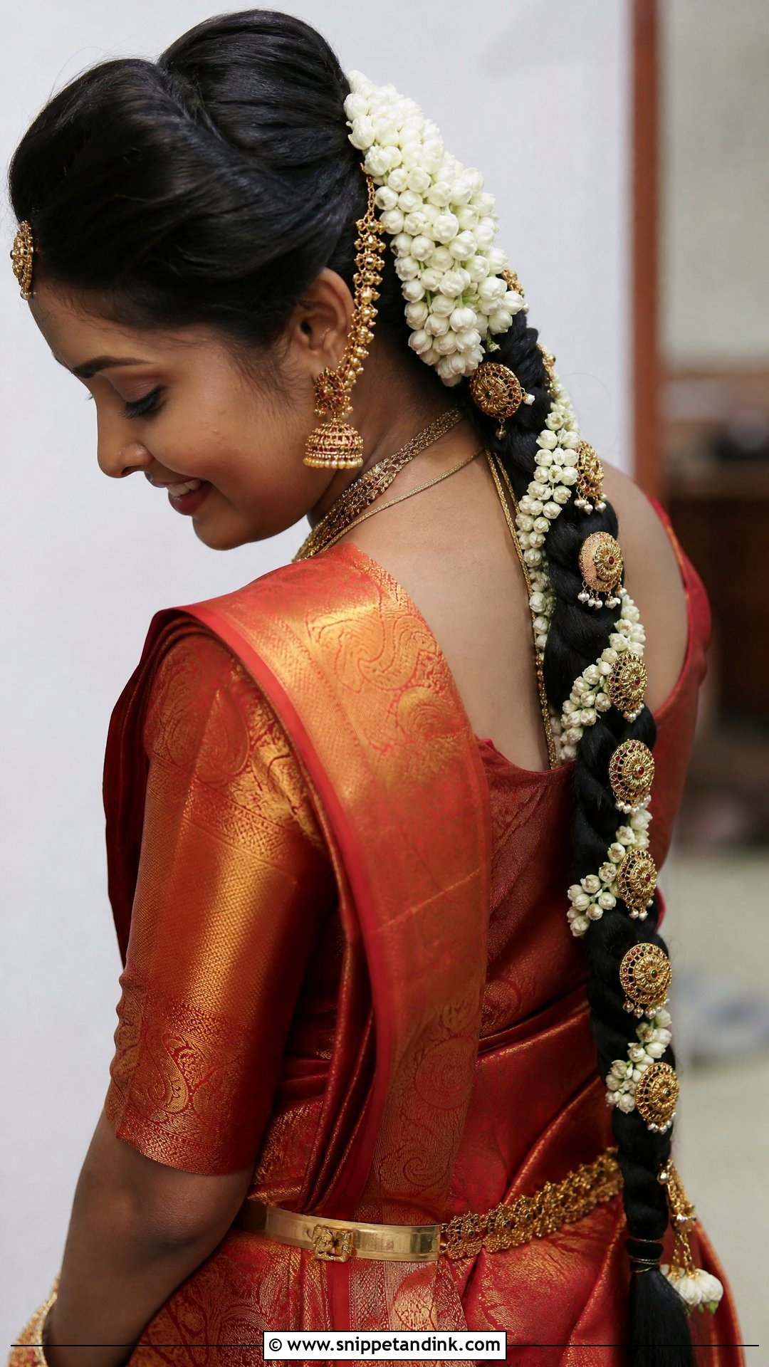 Hybrid Braid With Gold Ornaments - Snippet and Ink - 20 Tamil Wedding Hairstyle Ideas