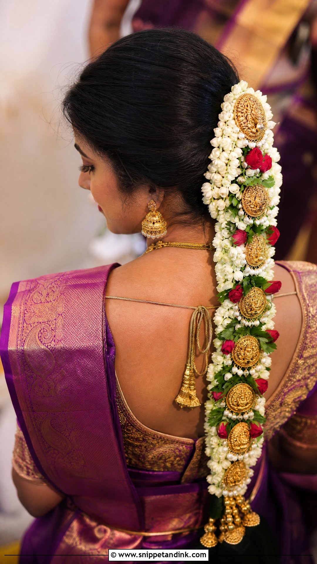 Hybrid Floral and Gold Braid - Snippet and Ink - 20 South Indian Bridal Hair Ideas