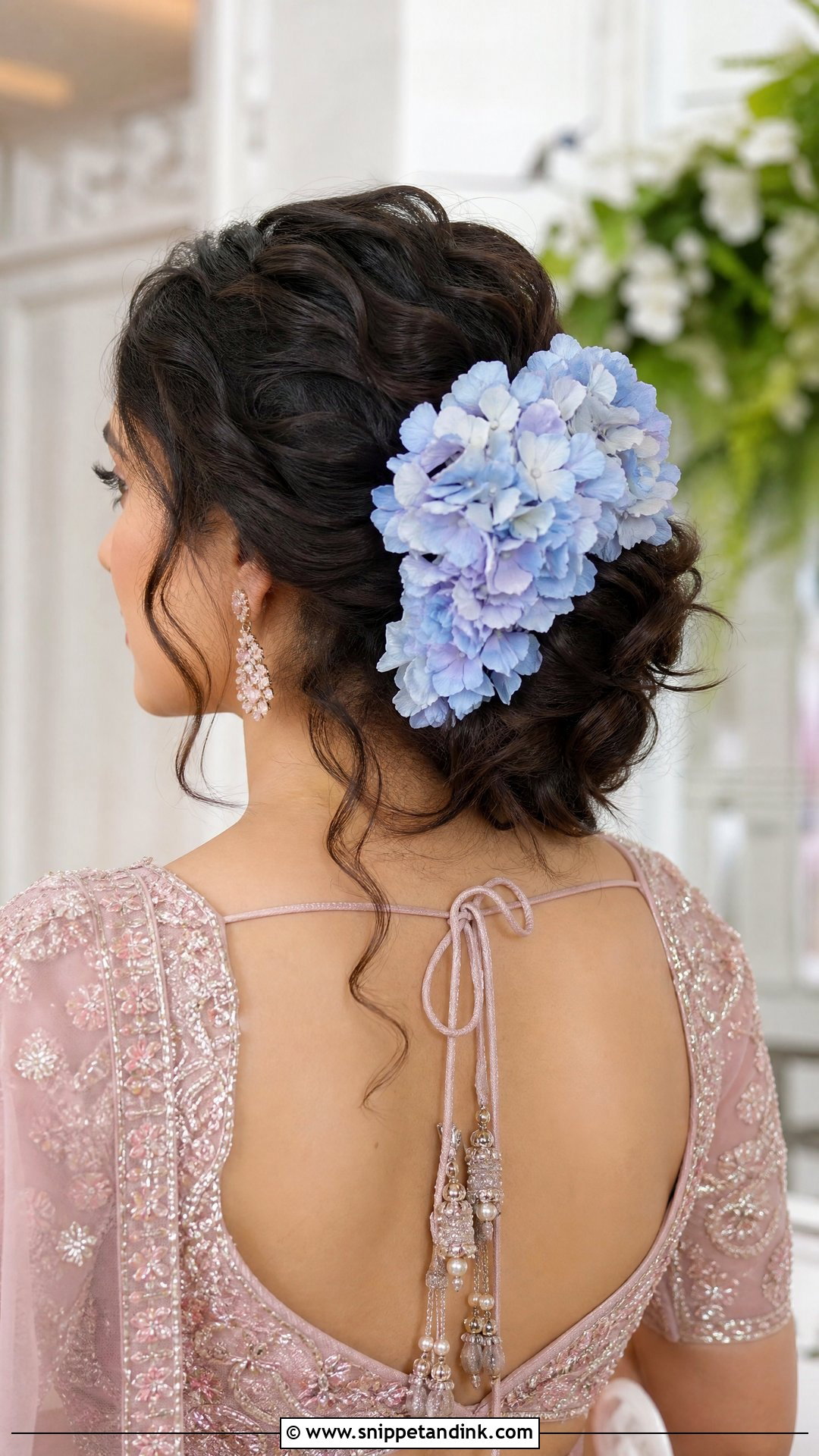 Hydrangea Floral Bun With Lehenga - Snippet and Ink - 20 Hairstyle with Lehnga on Wedding Ideas