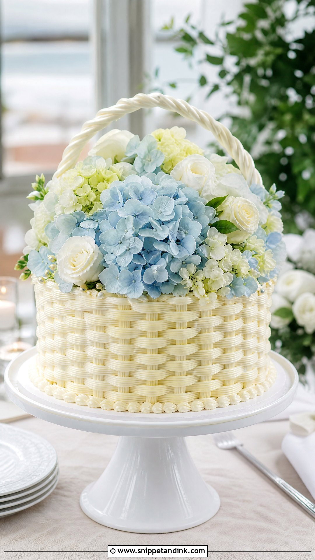 Hydrangea Flower Basket Wedding Cake - Snippet and Ink - 25 Flower Basket Cake Ideas for Wedding