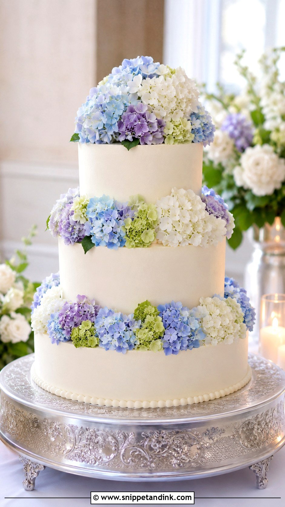 Hydrangea Wedding Cake - Snippet and Ink - 30 Spring Flowers Wedding Cake Ideas