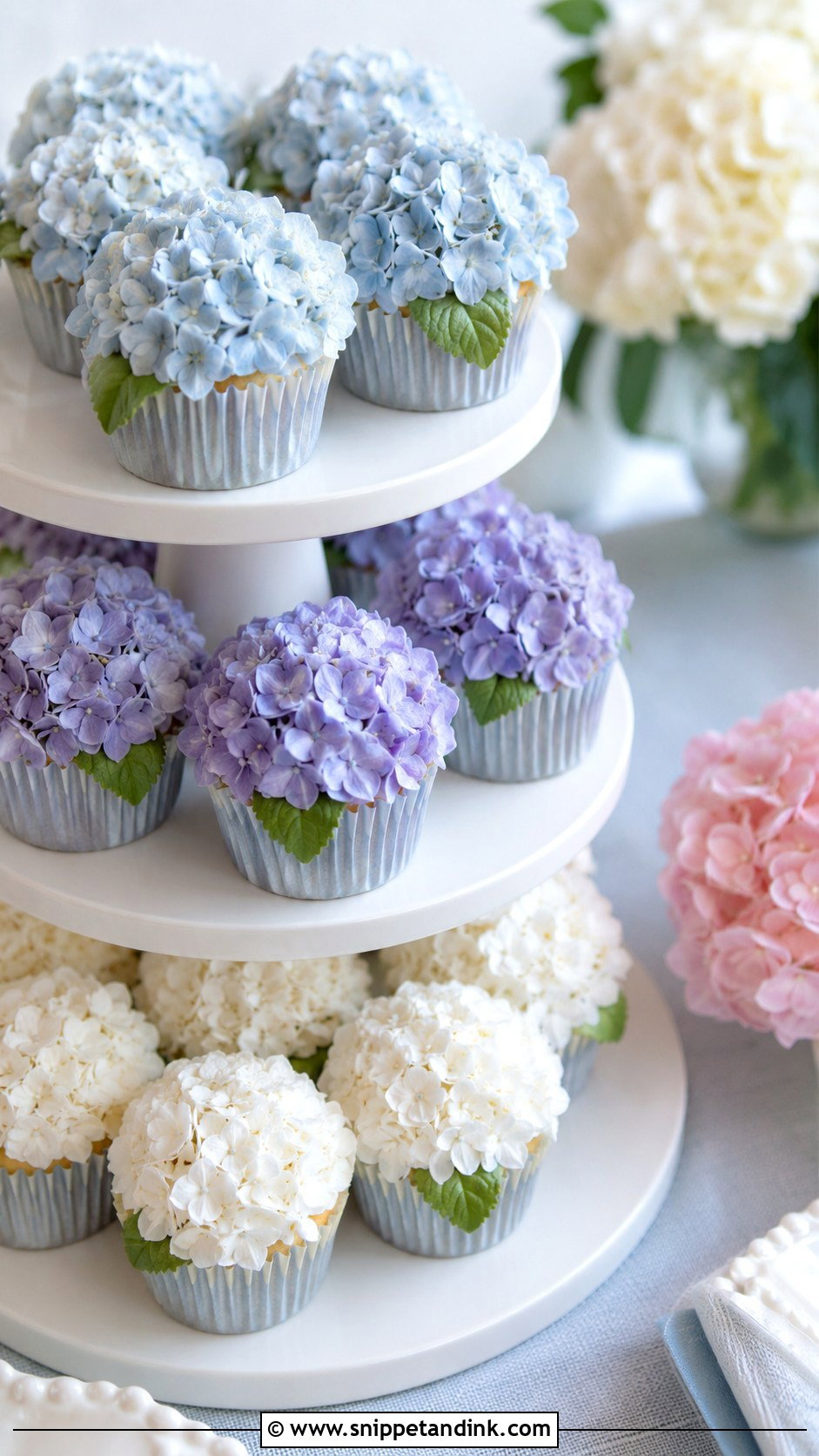 Hydrangea Wedding Cupcakes - Snippet and Ink - 20 Cupcake Ideas with Flowers for Wedding