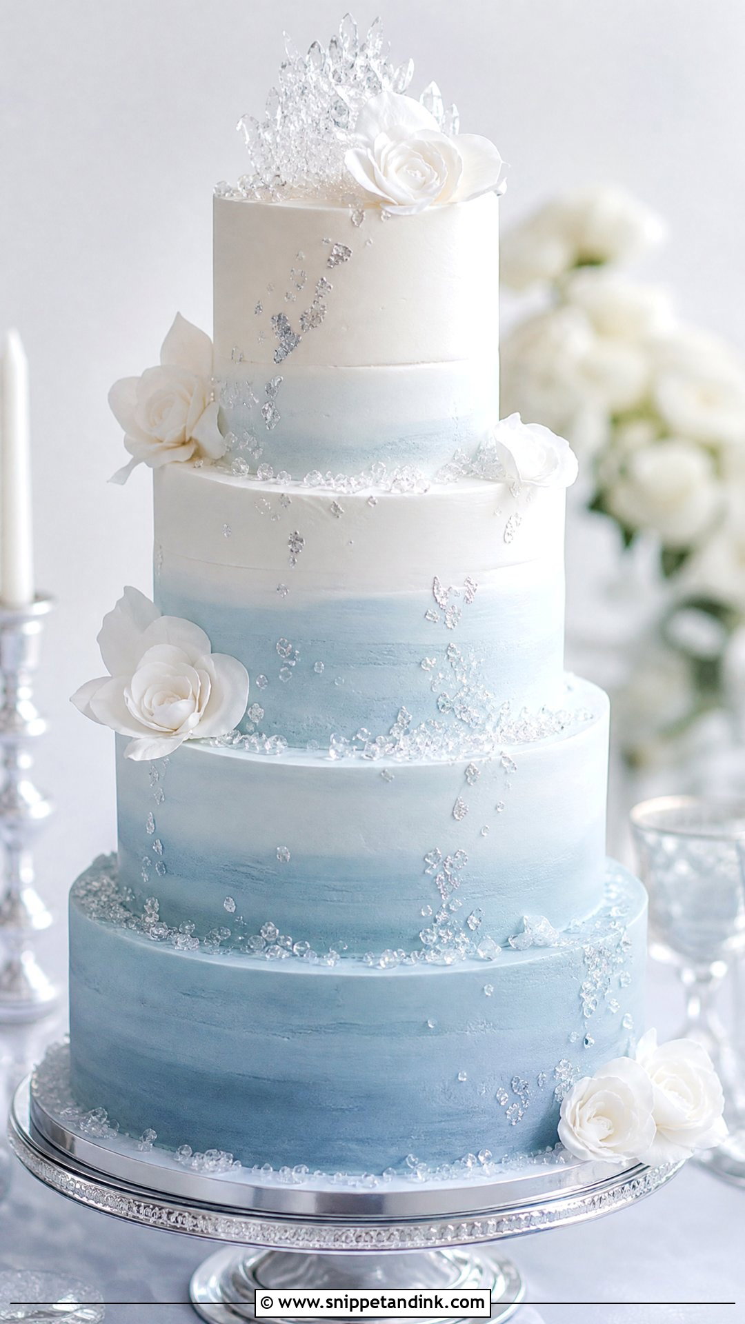 Icy Blue Ombre Wedding Cake - Snippet and Ink - 20 Winter Wedding Cake Ideas