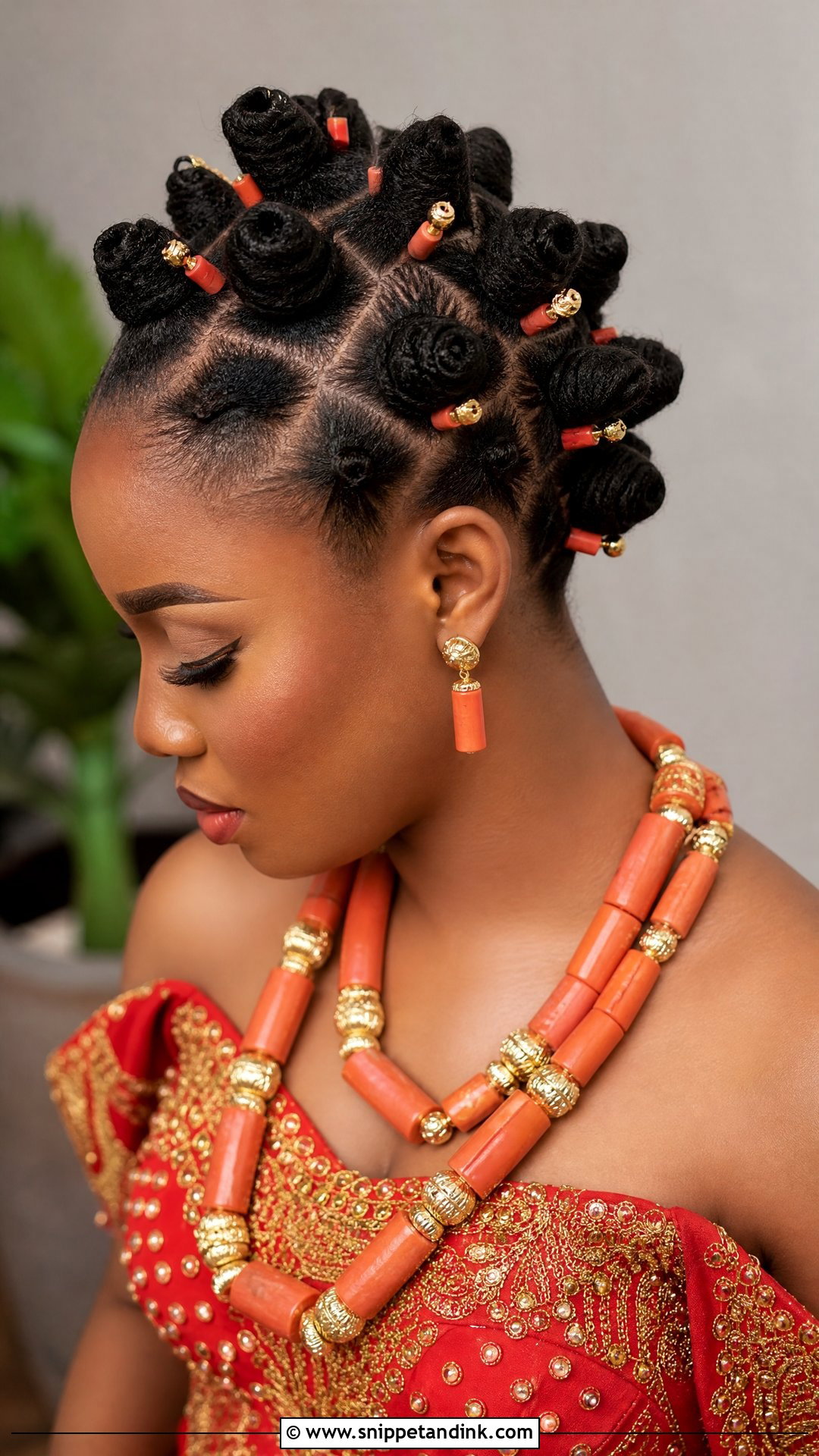 Igbo Bantu Knots With Coral Beads - Snippet and Ink - 20 Nigerian Bridal Hairstyles