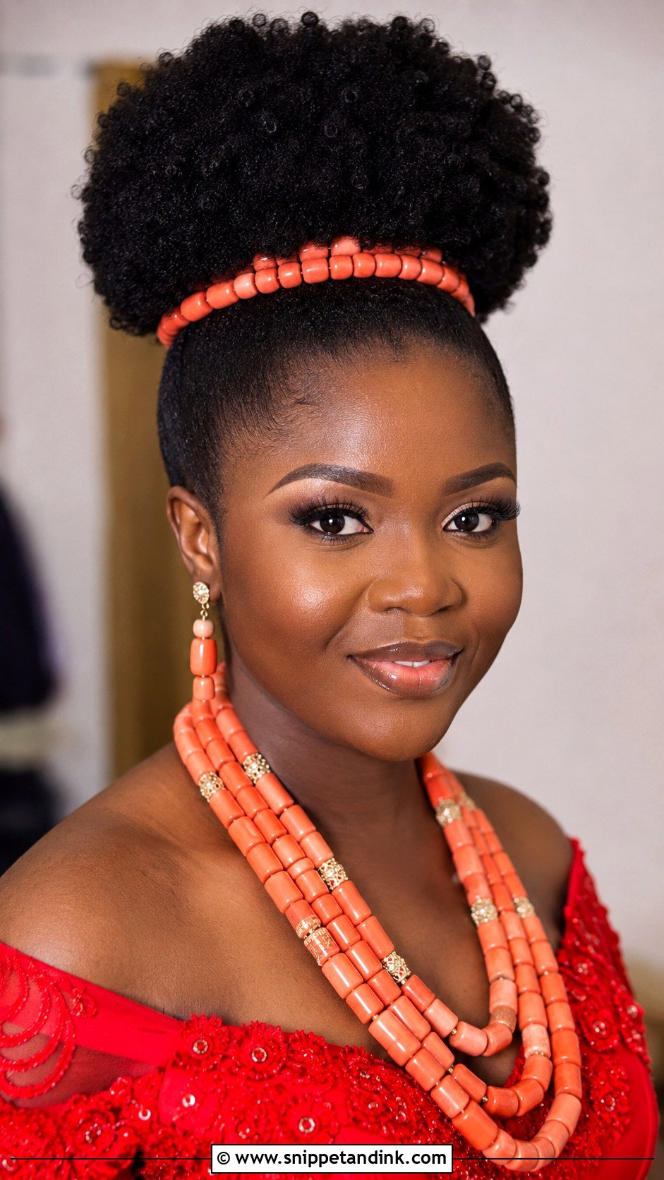 Igbo Bridal Afro Puff With Coral Beads - Snippet and Ink - 15 Igbo Bridal Hairstyles