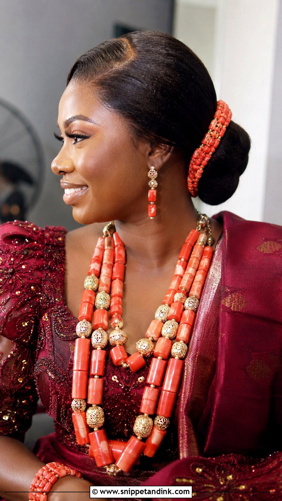 Igbo Bridal Low Bun With Beads - Snippet and Ink - 15 Igbo Bridal Hairstyles