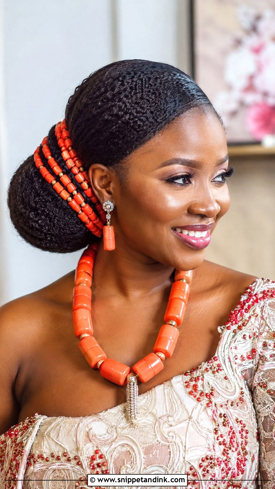 Igbo Bridal Side Bun With Coral Beads - Snippet and Ink - 15 Igbo Bridal Hairstyles