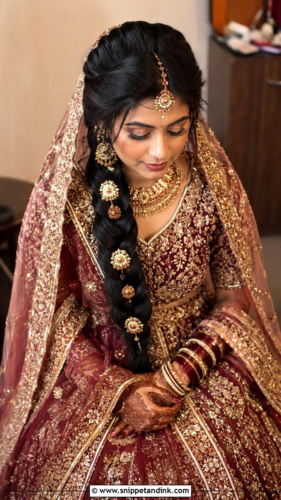 Indian Bridal Braid With Front Puff - Snippet and Ink - 15 Indian Bridal Hairstyle for Big Forehead Ideas