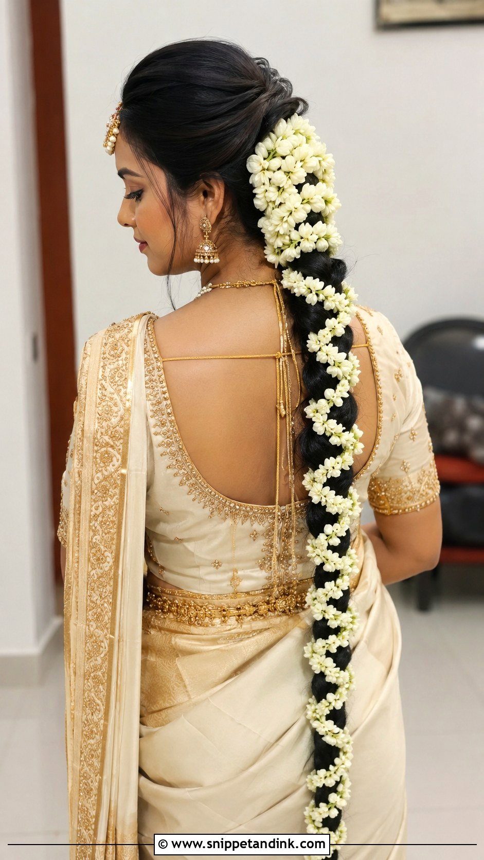 Indian Bridal Braid With Jasmine Flowers - Snippet and Ink - 20 Indian Bride Braid Hairstyle Ideas