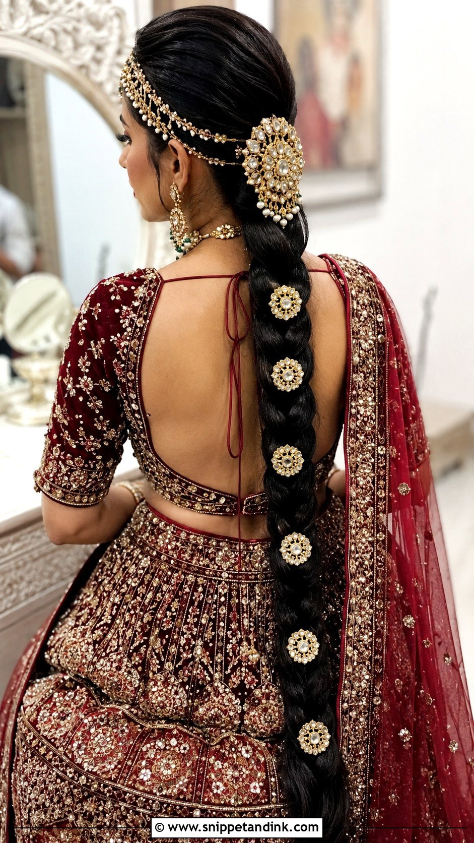 Indian Bridal Braid With Kundan Pins - Snippet and Ink - 20 Indian Bridal Braided Hairstyles