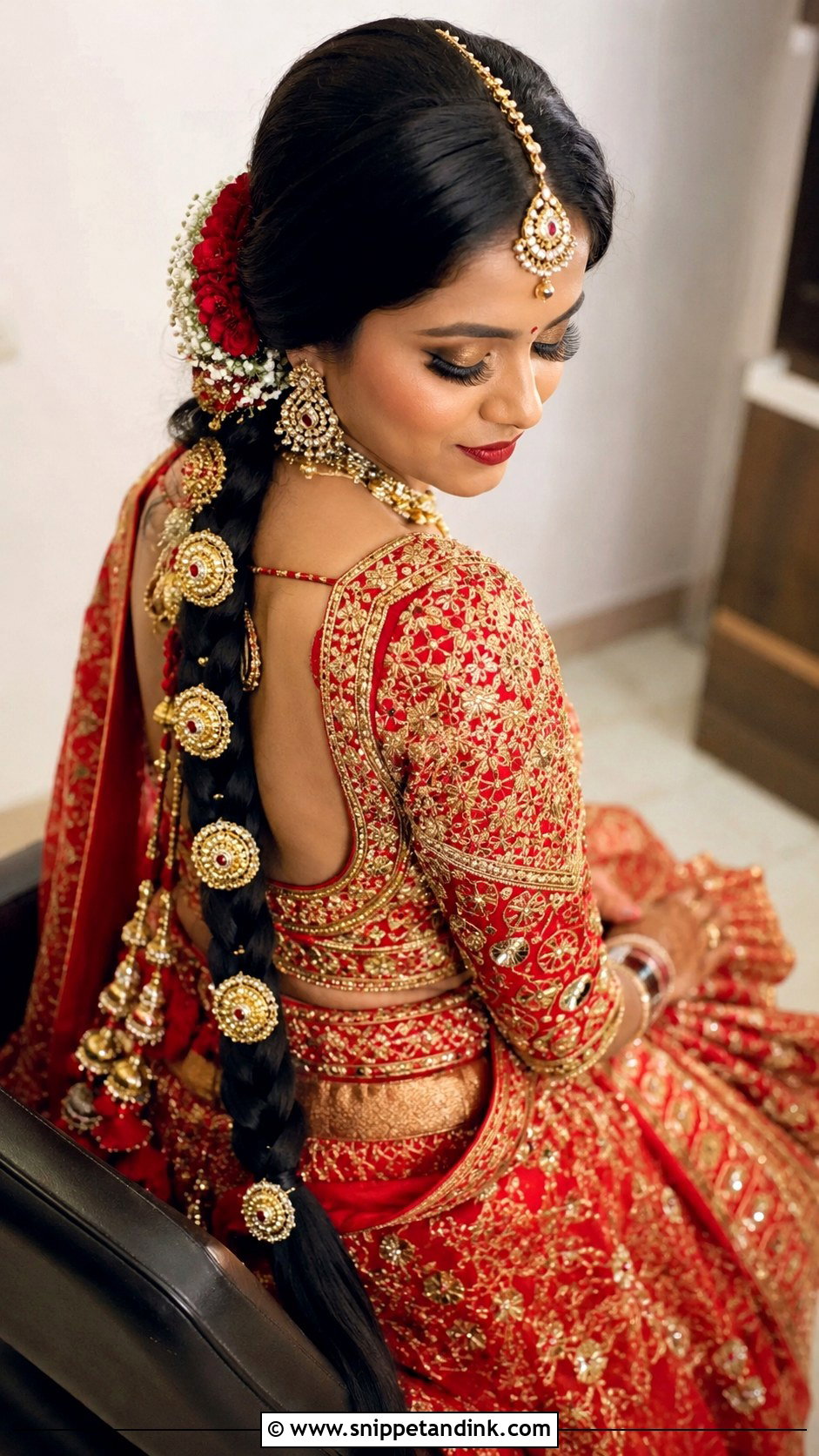 Indian Bridal Braid With Maang Tikka - Snippet and Ink - 20 Indian Bride Braid Hairstyle Ideas