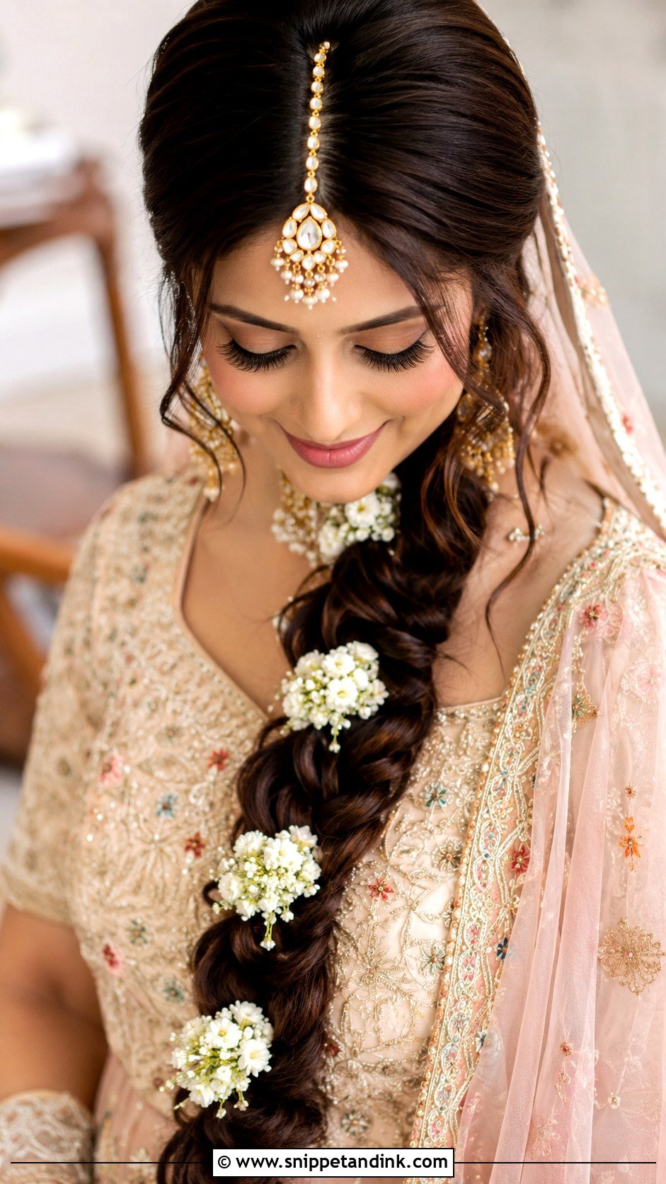 Indian Bridal Braid With Maang Tikka - Snippet and Ink - 20 Indian Wedding Bridal Braid Hairstyle Ideas