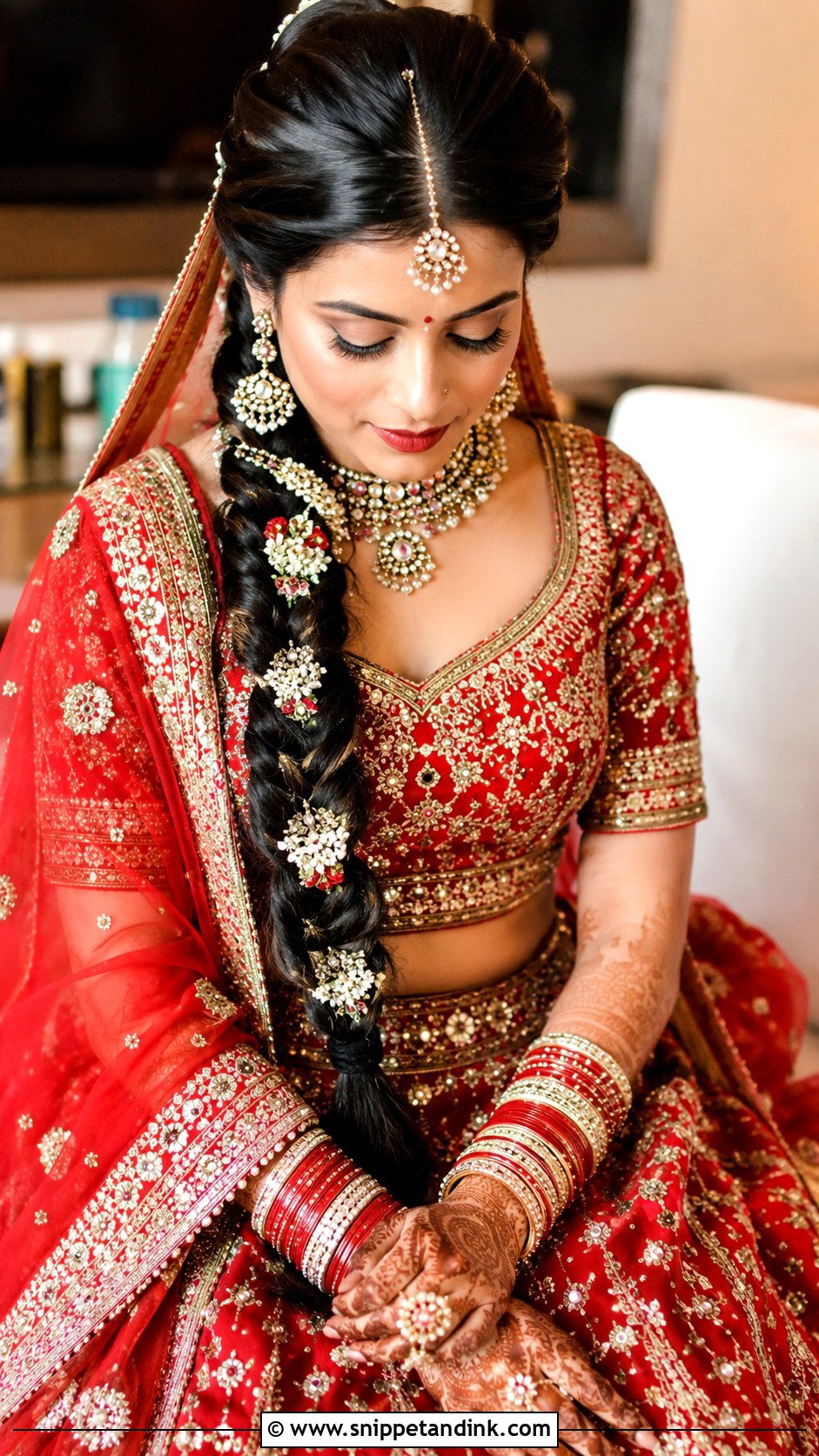 Indian Bridal Braid With Maang Tikka - Snippet and Ink - 20 Indian Bridal Braided Hairstyles