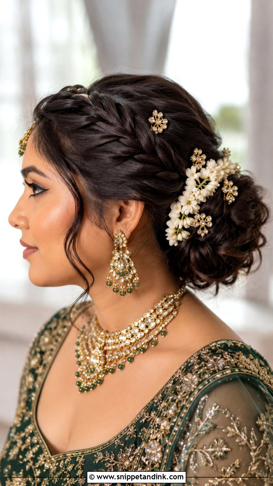 Indian Bridal Braided Bun For Round Face - Snippet and Ink - 15 Indian Wedding Hairstyle for Round Face Ideas