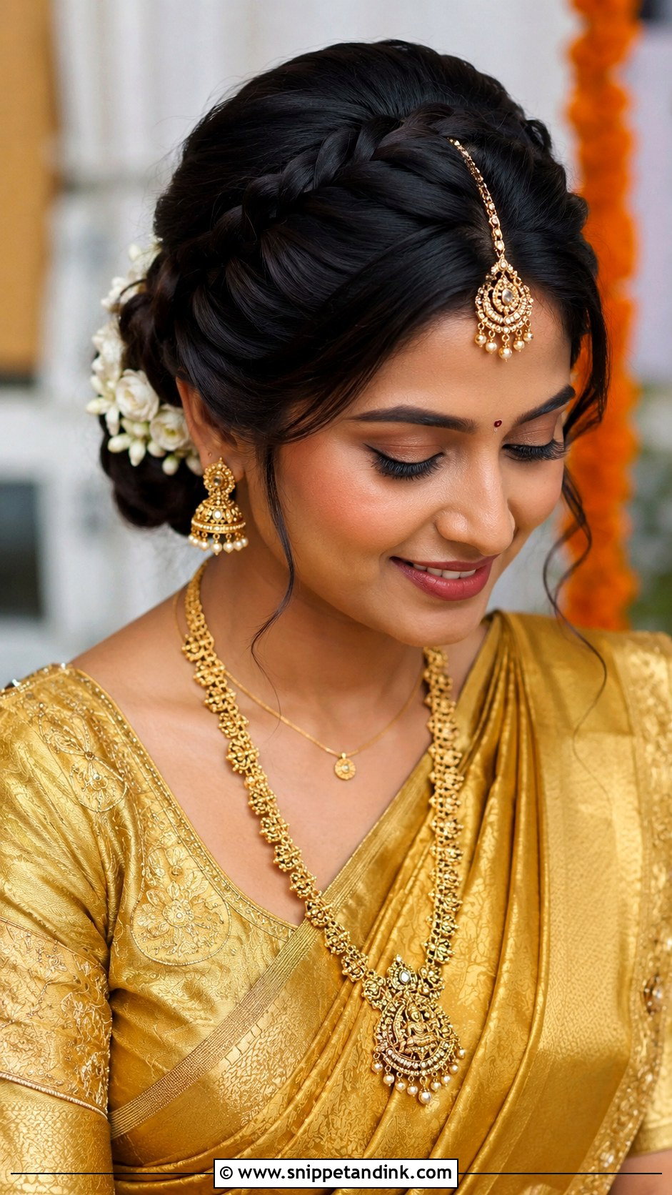 Indian Bridal Braided Bun For Round Face - Snippet and Ink - 15 Indian Bridal Hairstyles for Round Face