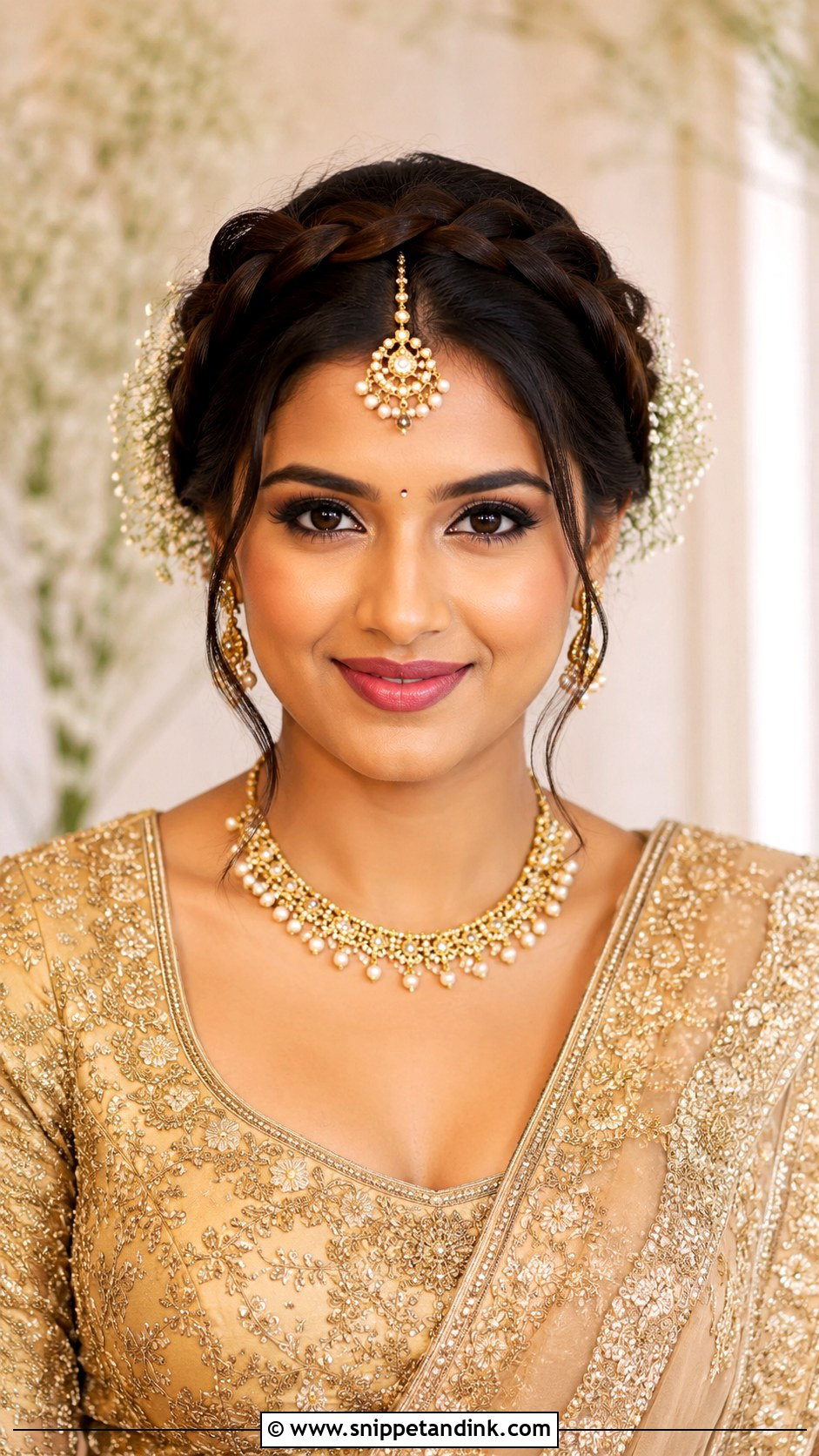 Indian Bridal Braided Crown Bun Front View - Snippet and Ink - 20 Indian Front View Bridal Hairstyles