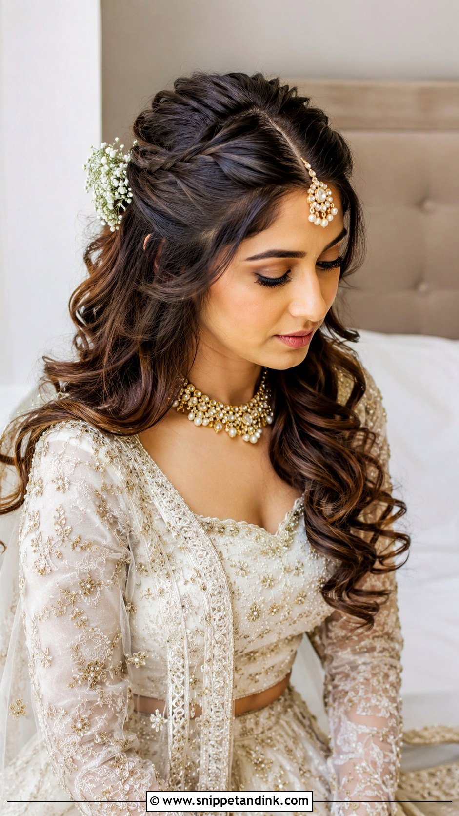 Indian Bridal Braided Half Up Hairstyle - Snippet and Ink - 20 Indian Wedding Bridal Front Hairstyle Ideas