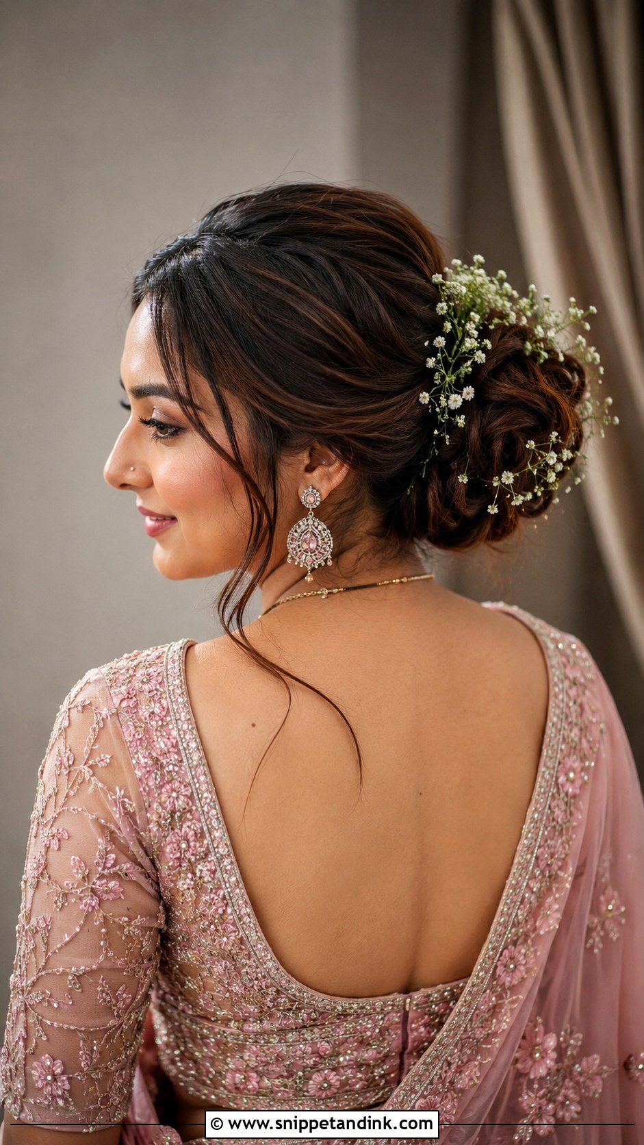 Indian Bridal Bun With Baby Breath - Snippet and Ink - 20 Indian Bridal Hair Bun Style Ideas