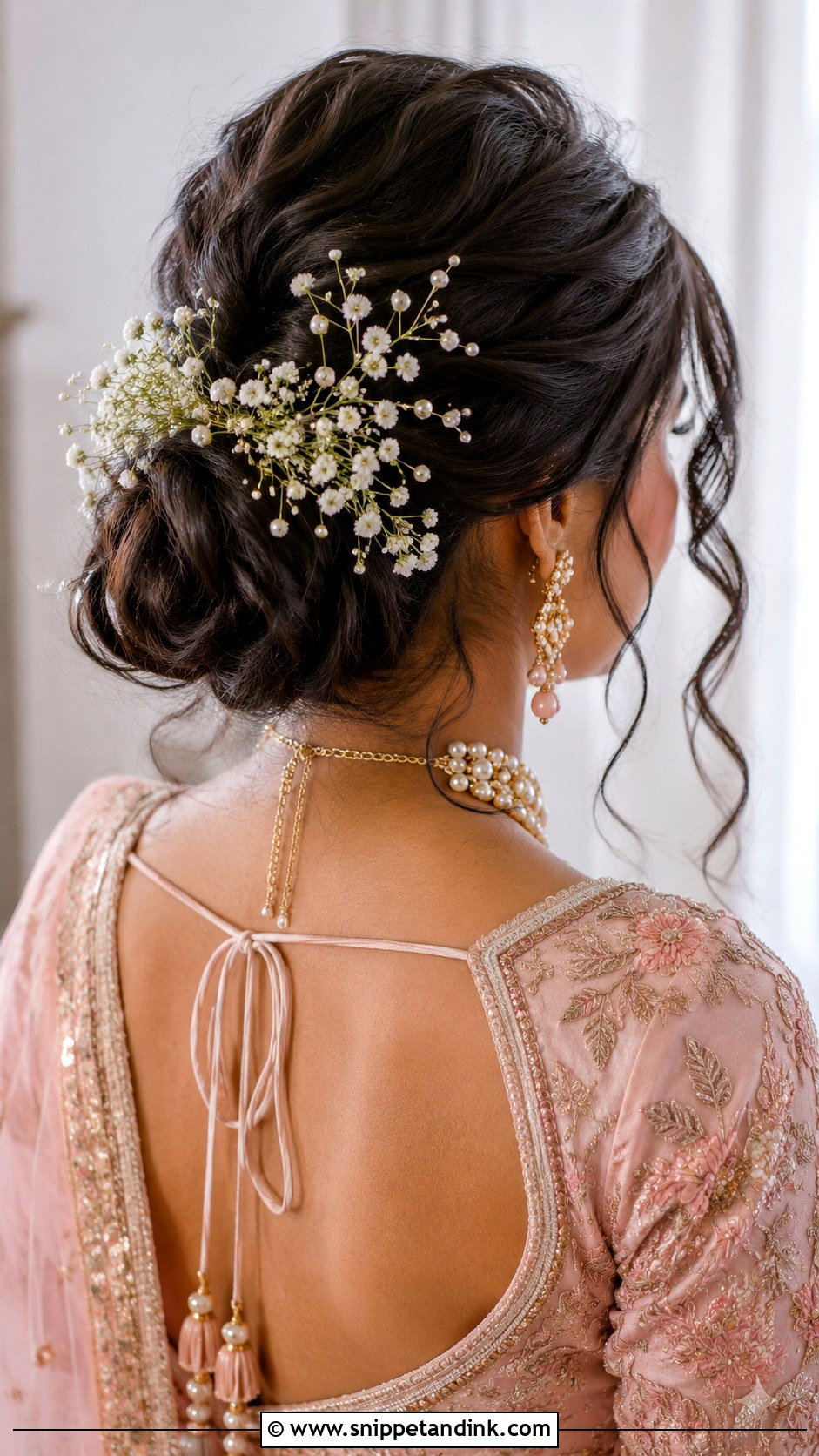 Indian Bridal Bun With Babys Breath - Snippet and Ink - 15 Indian Bridal Bun with Flowers Ideas