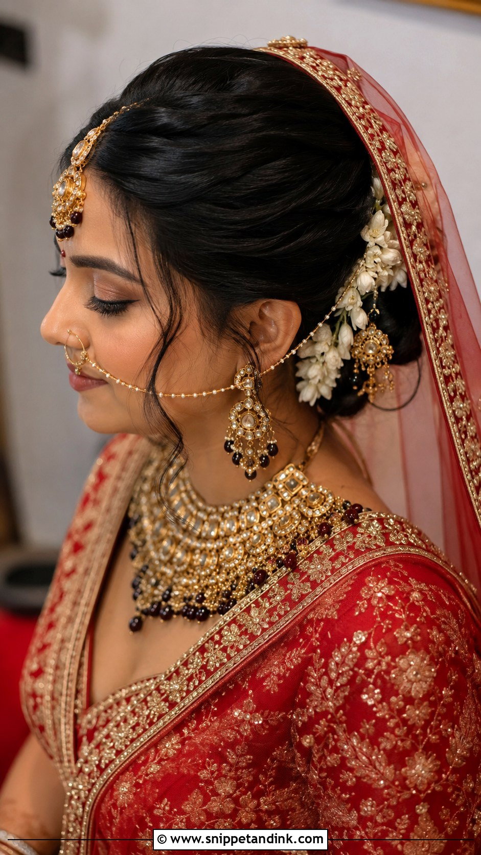 Indian Bridal Bun With Dupatta - Snippet and Ink - 15 Indian Bride Bun Hairstyle Ideas