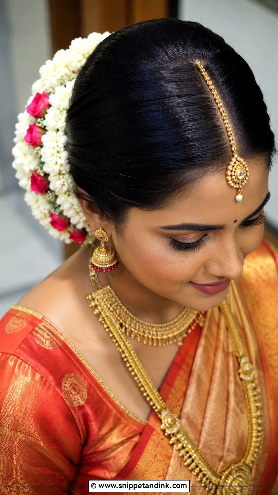 Indian Bridal Bun With Floral Veni - Snippet and Ink - 15 Indian Bridal Bun with Flowers Ideas