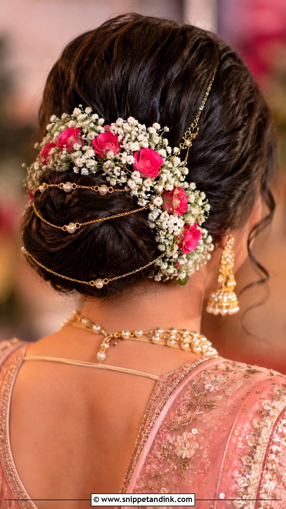 Indian Bridal Bun With Flower Jewelry - Snippet and Ink - 15 Indian Bridal Bun with Flowers Ideas