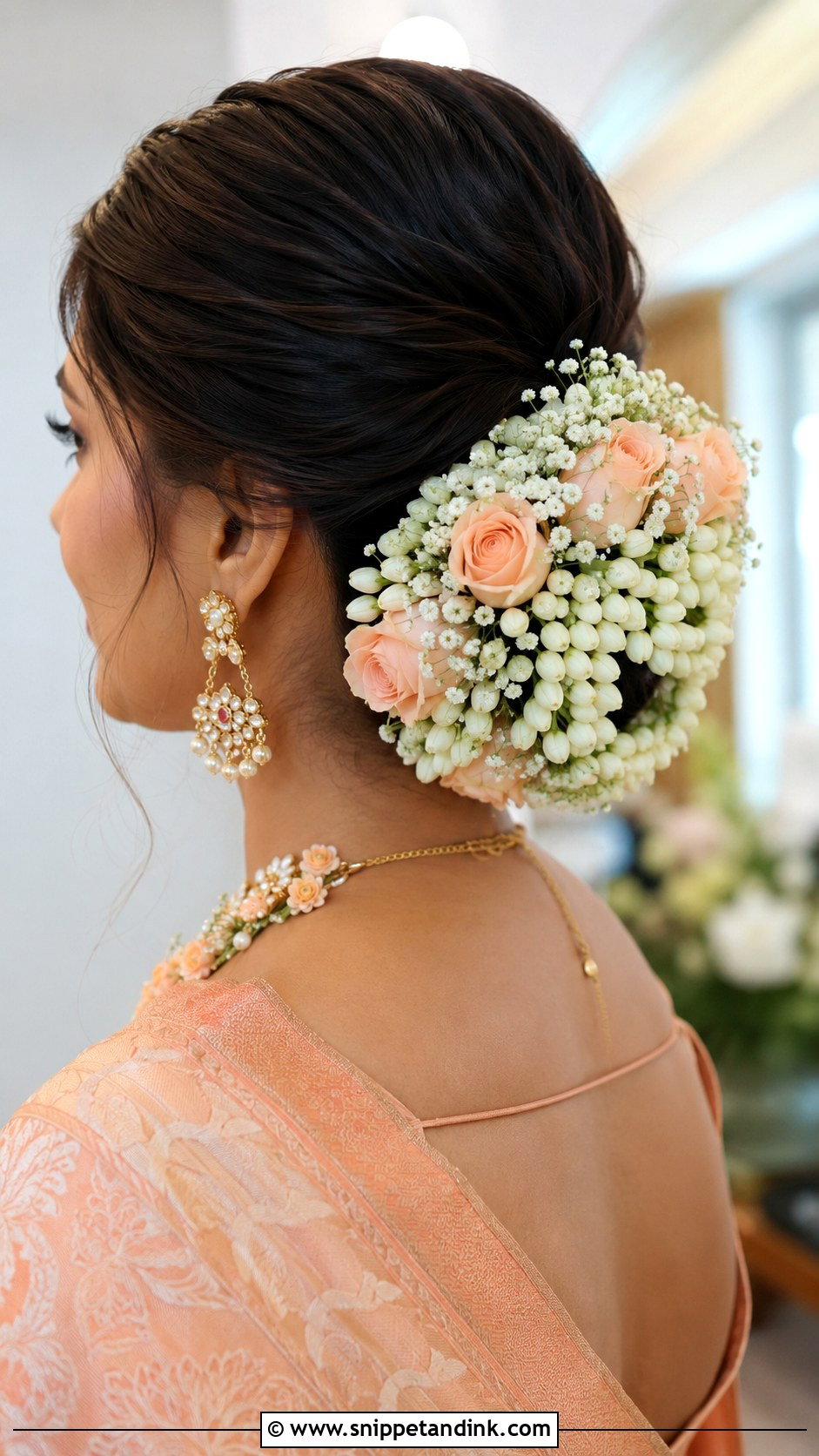 Indian Bridal Bun With Fresh Flowers - Snippet and Ink - 20 Indian Bridal Hair Bun Style Ideas