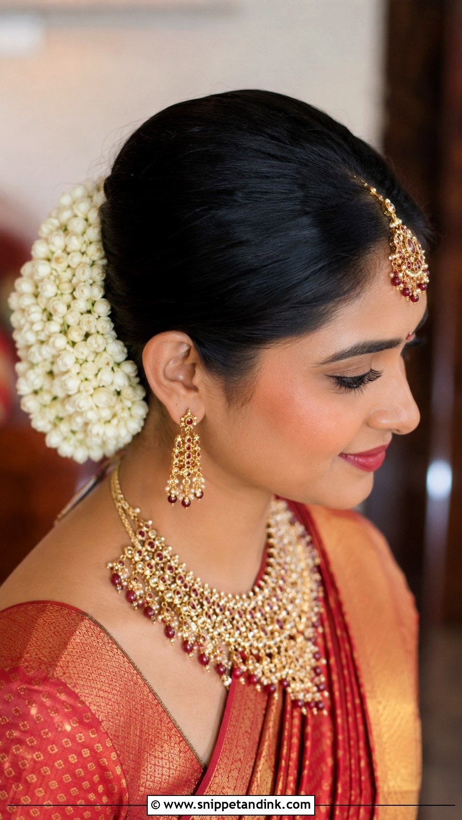 Indian Bridal Bun With Gajra - Snippet and Ink - 15 Indian Hairstyle for Marriage Ideas