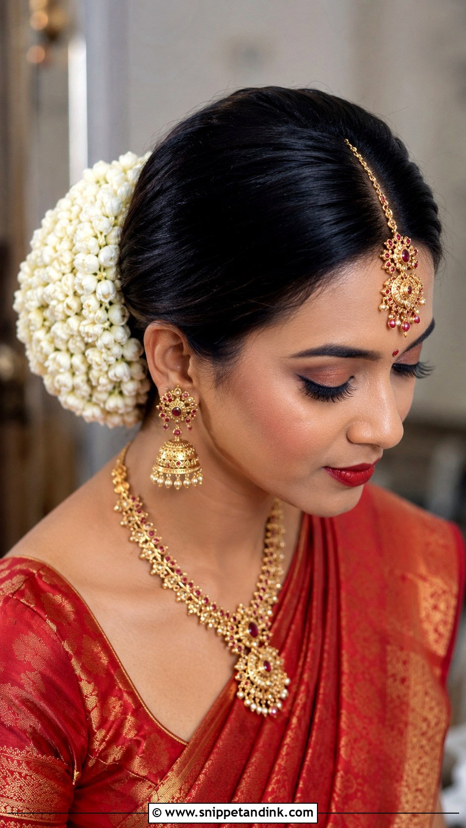 Indian Bridal Bun With Gajra - Snippet and Ink - 15 Indian Wedding Bridal Hair Ideas