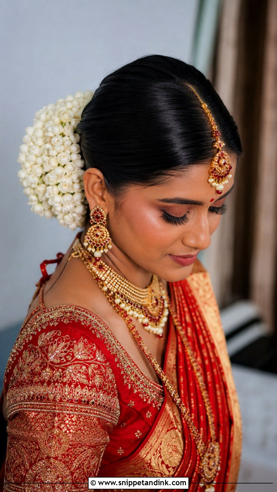 Indian Bridal Bun With Gajra - Snippet and Ink - 15 Indian Wedding Function Hairstyles