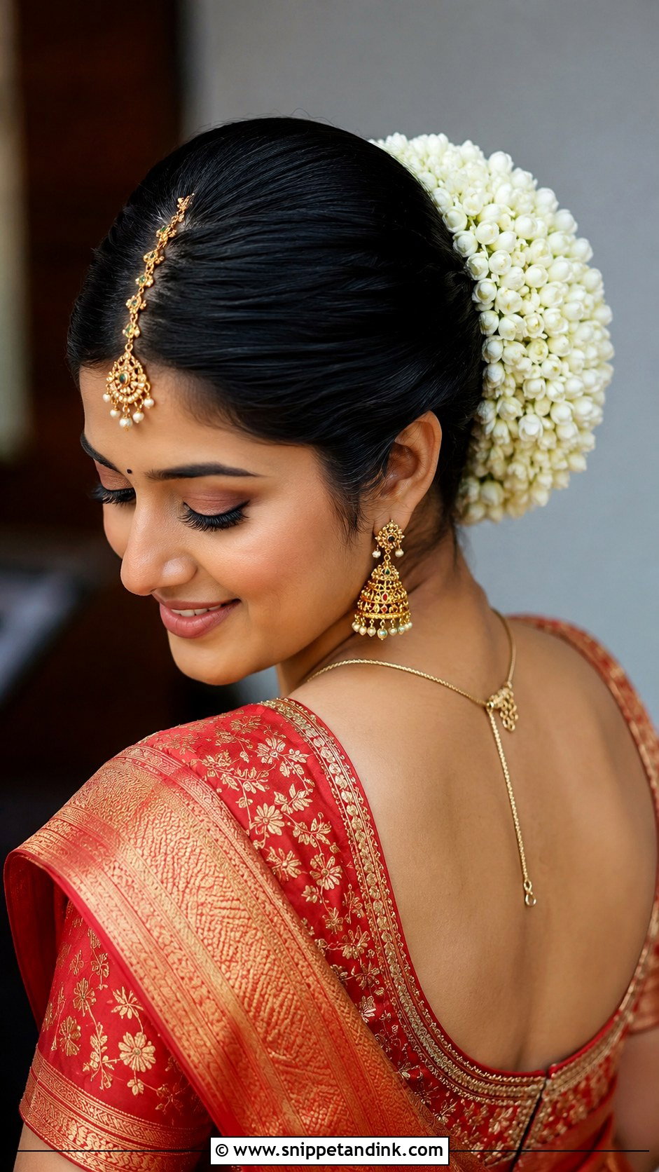 Indian Bridal Bun With Jasmine Gajra - Snippet and Ink - 15 Indian Bridal Bun with Flowers Ideas
