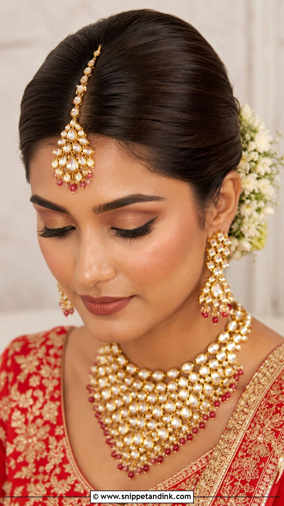 Indian Bridal Bun With Maang Tikka - Snippet and Ink - 20 Indian Bridal Hair Bun Style Ideas